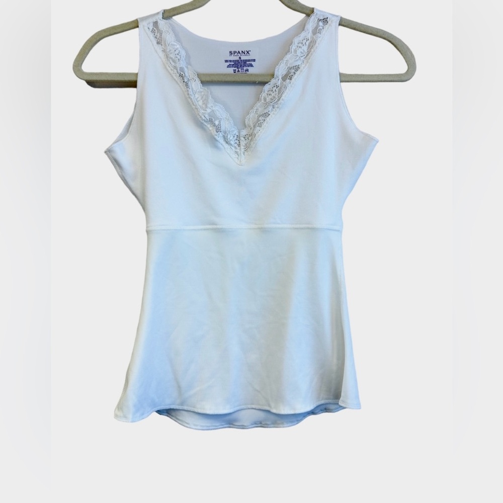 SPANKS Hide & Seek V neck Lace Cami Cream/Ivory Slimming Support Tank